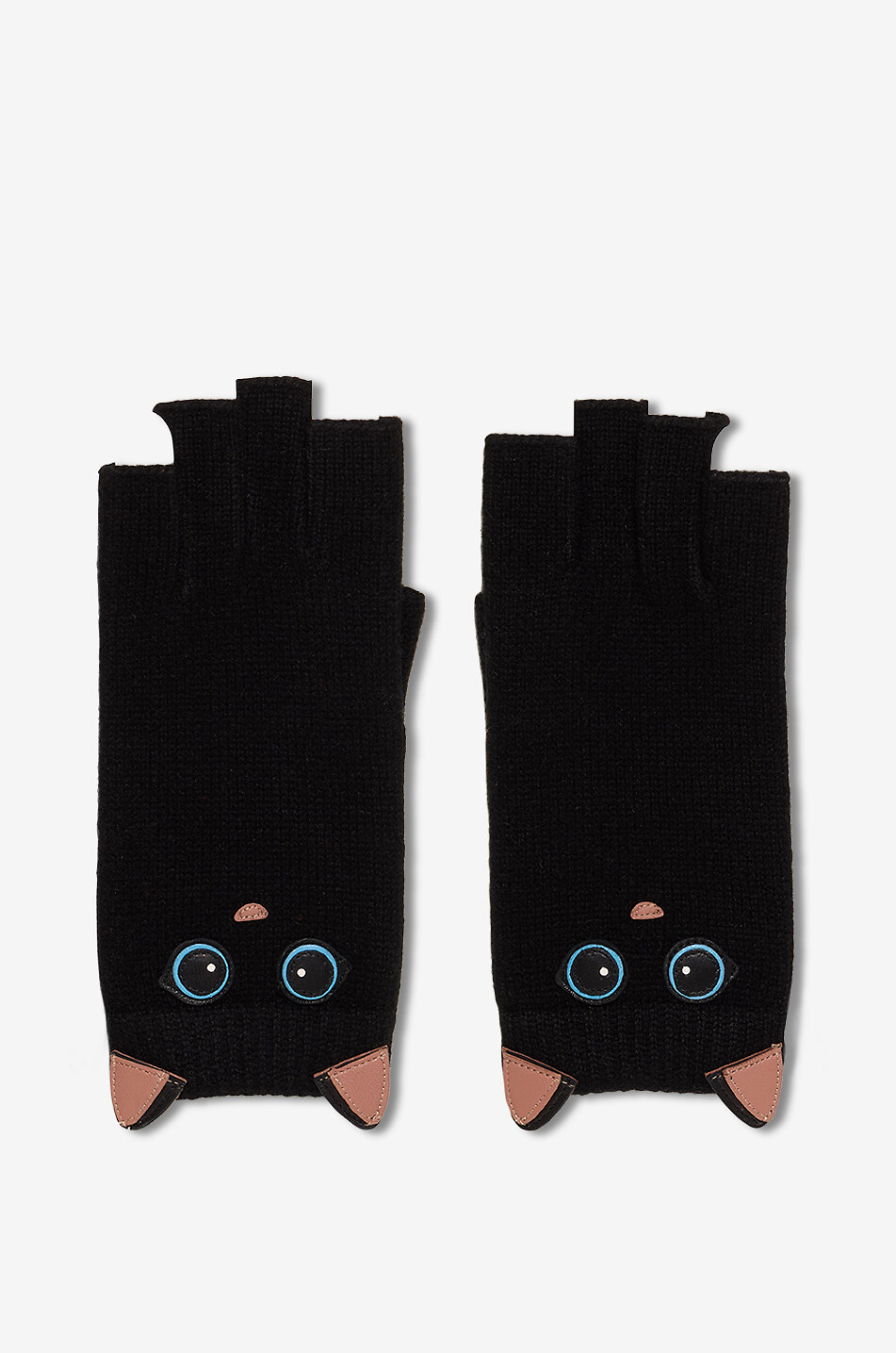 AGNELLE Fingerlose Kaschmir- und Lederhandschuhe mit Katzenmotiv Neko Damen GRAU 1