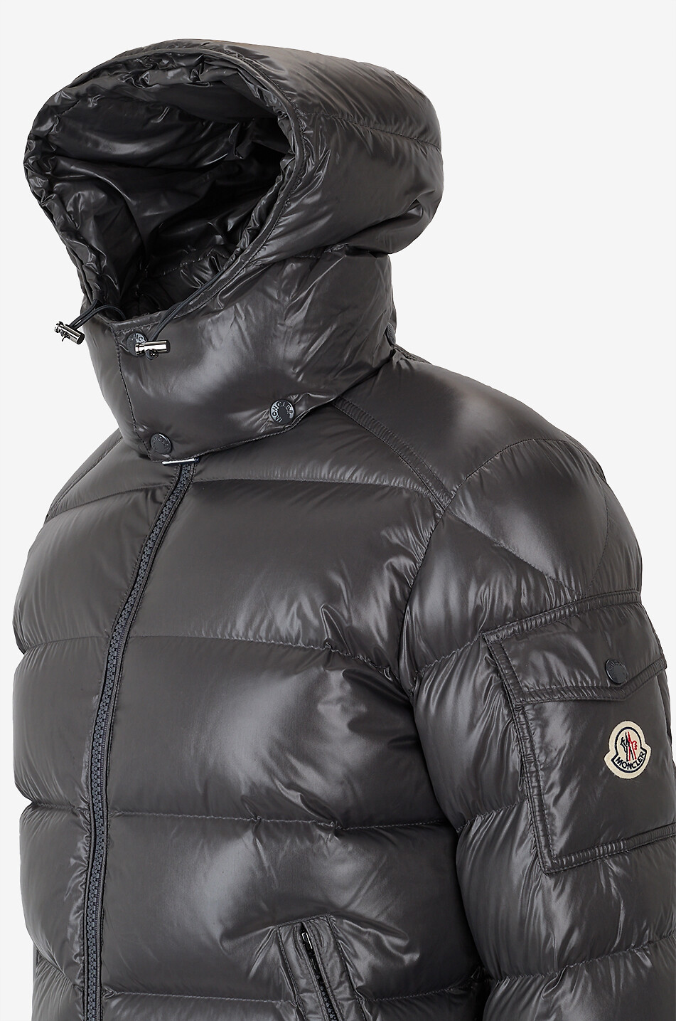 MONCLER Kurze Kapuzendaunenjacke aus Lack-Nylon Moncler Maya Herren MITTELGRAU 3
