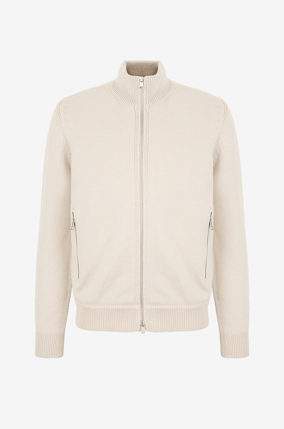 MONCLER Cardigan zippé en laine et cuir à dos matelassé Homme BEIGE 1