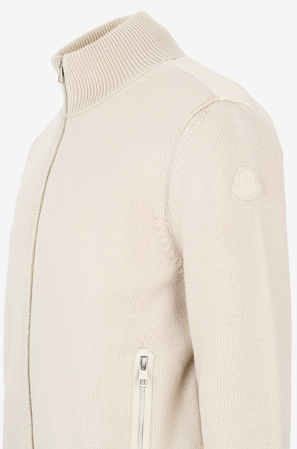 MONCLER Cardigan zippé en laine et cuir à dos matelassé Homme BEIGE 3