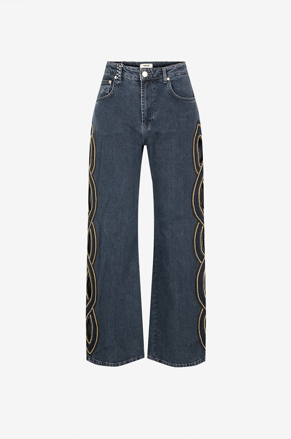 Pouja wide-leg denim jeans with braided details