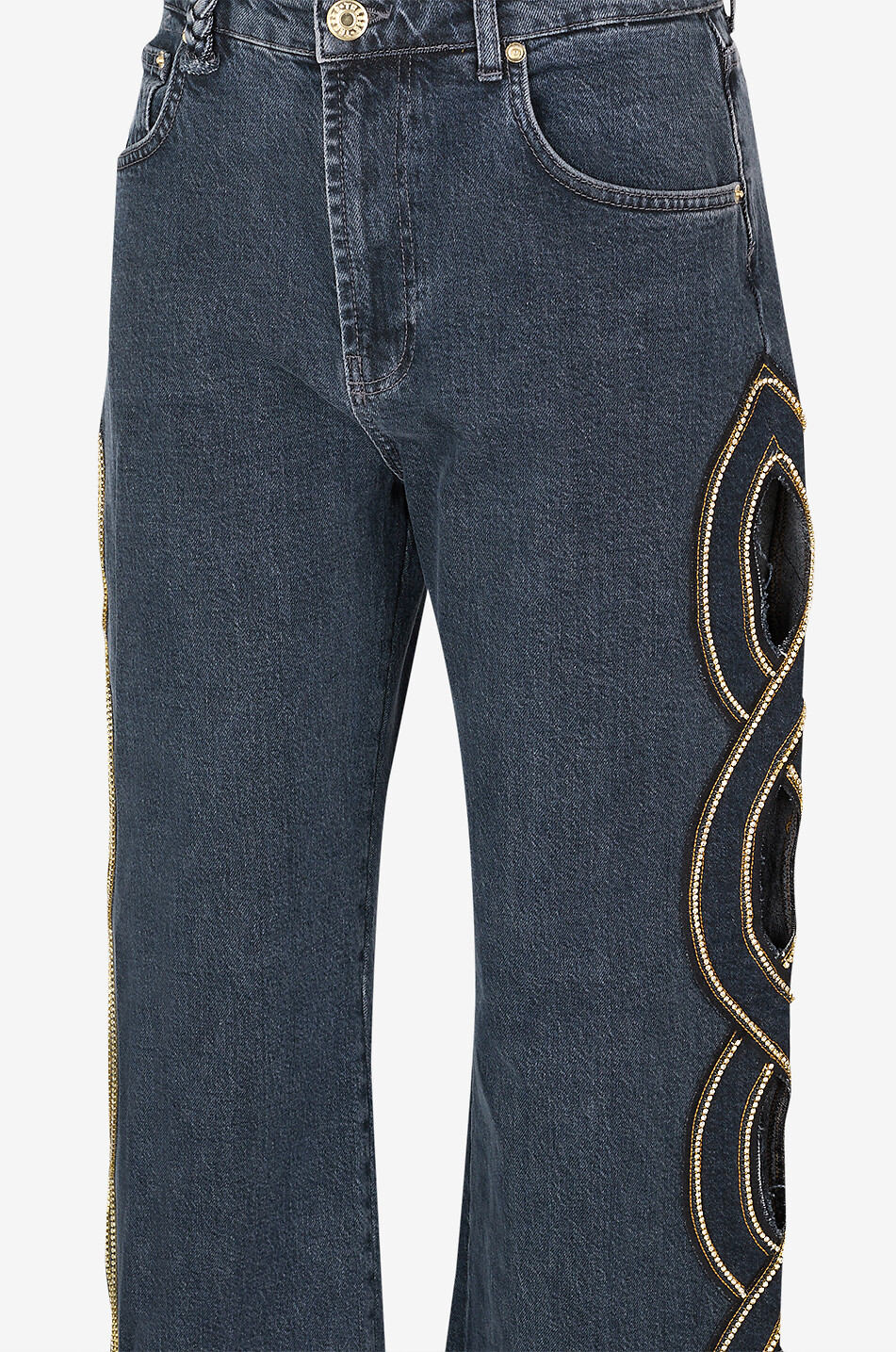 TRESSE PARIS Pouja wide-leg denim jeans with braided details Women DARK GREY 3