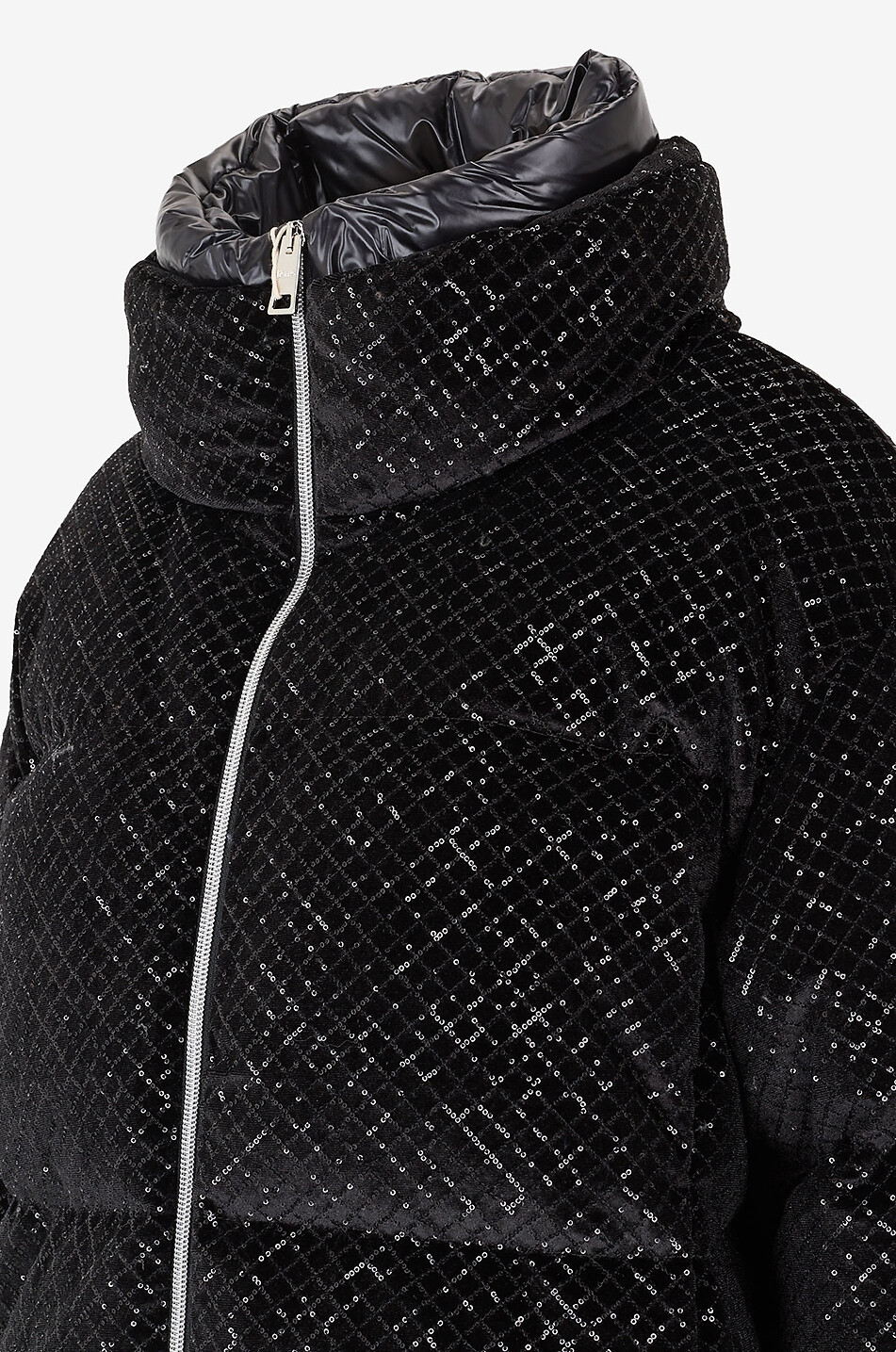 HERNO Kurze Boxy-Daunenjacke aus Samt mit Pailletten Damen SCHWARZ 3