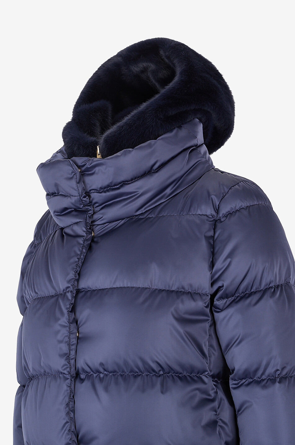 HERNO Parka mi-longue à capuche avec fourrure synthétique Femme BLEU FONCE 3