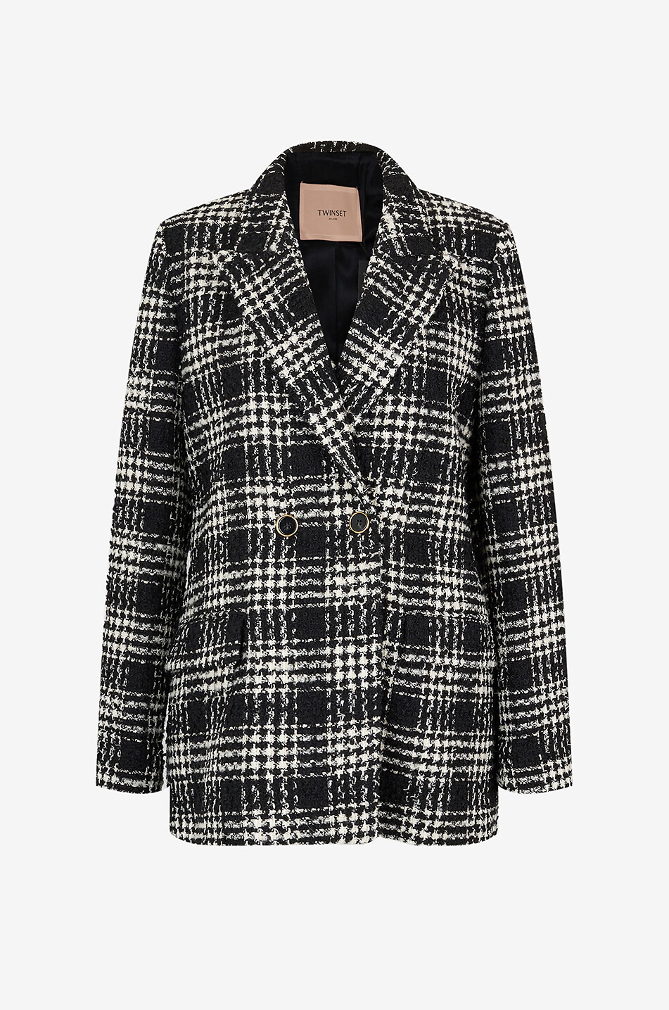Oversized bouclé tweed checked blazer