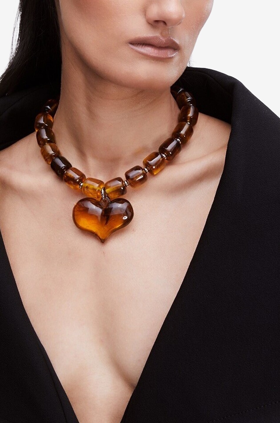 JULIETTA Collier en perles de résine à pendentif coeur Amore Femme MARRON 2