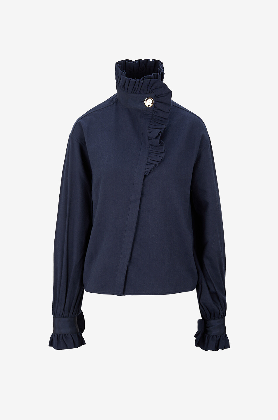 THE LABEL EDITION Popeline-Hemd mit Volantkragen Ezra Damen DUNKELBLAU 1