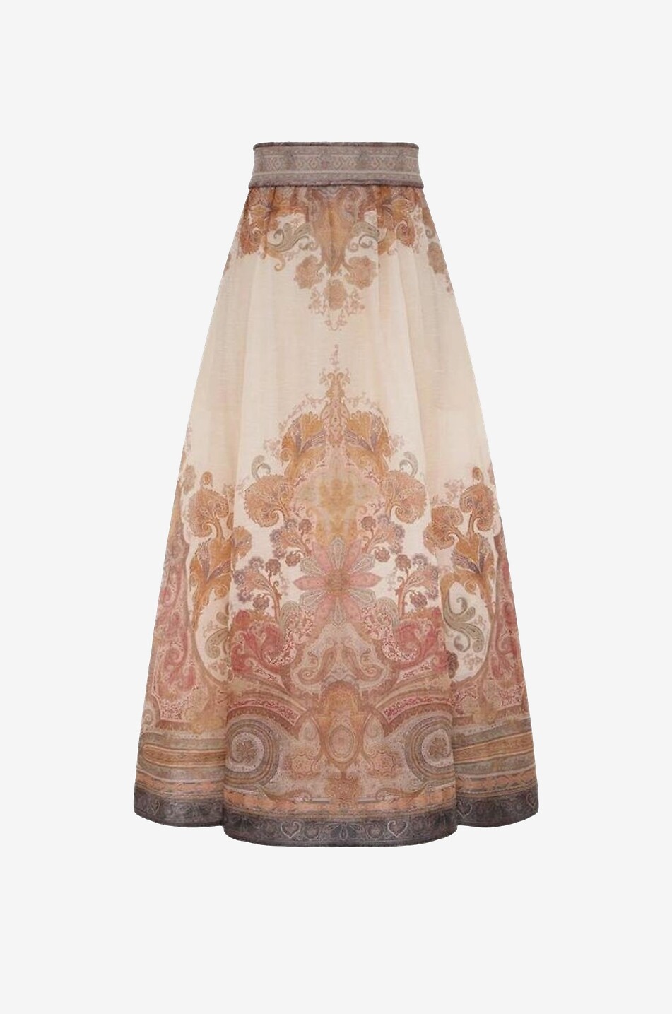 ZIMMERMANN Illustration flared Paisley-printed linen and silk midi skirt Women EGGSHELL 1