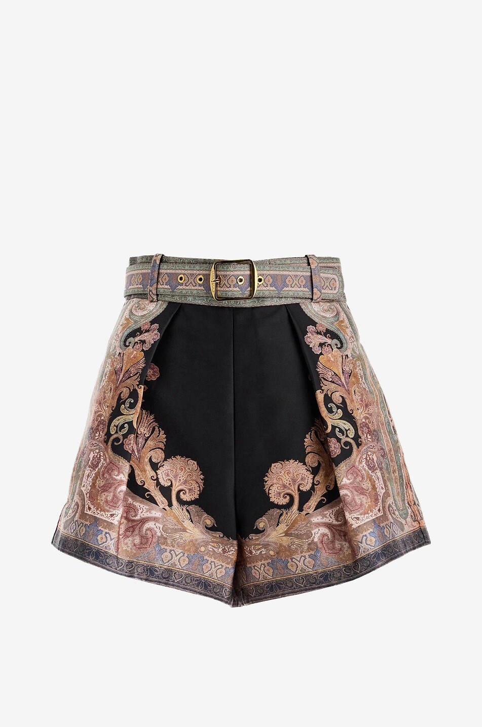 Short taille haute en sergé imprimé Paisley Illustration Tuck