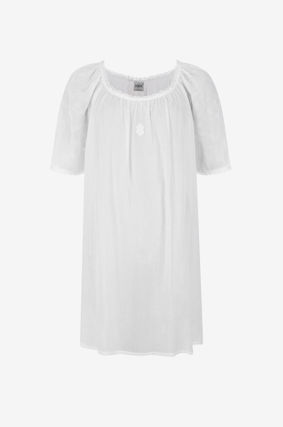 Chemise de nuit à manches bouffantes en voile brodé Anissa