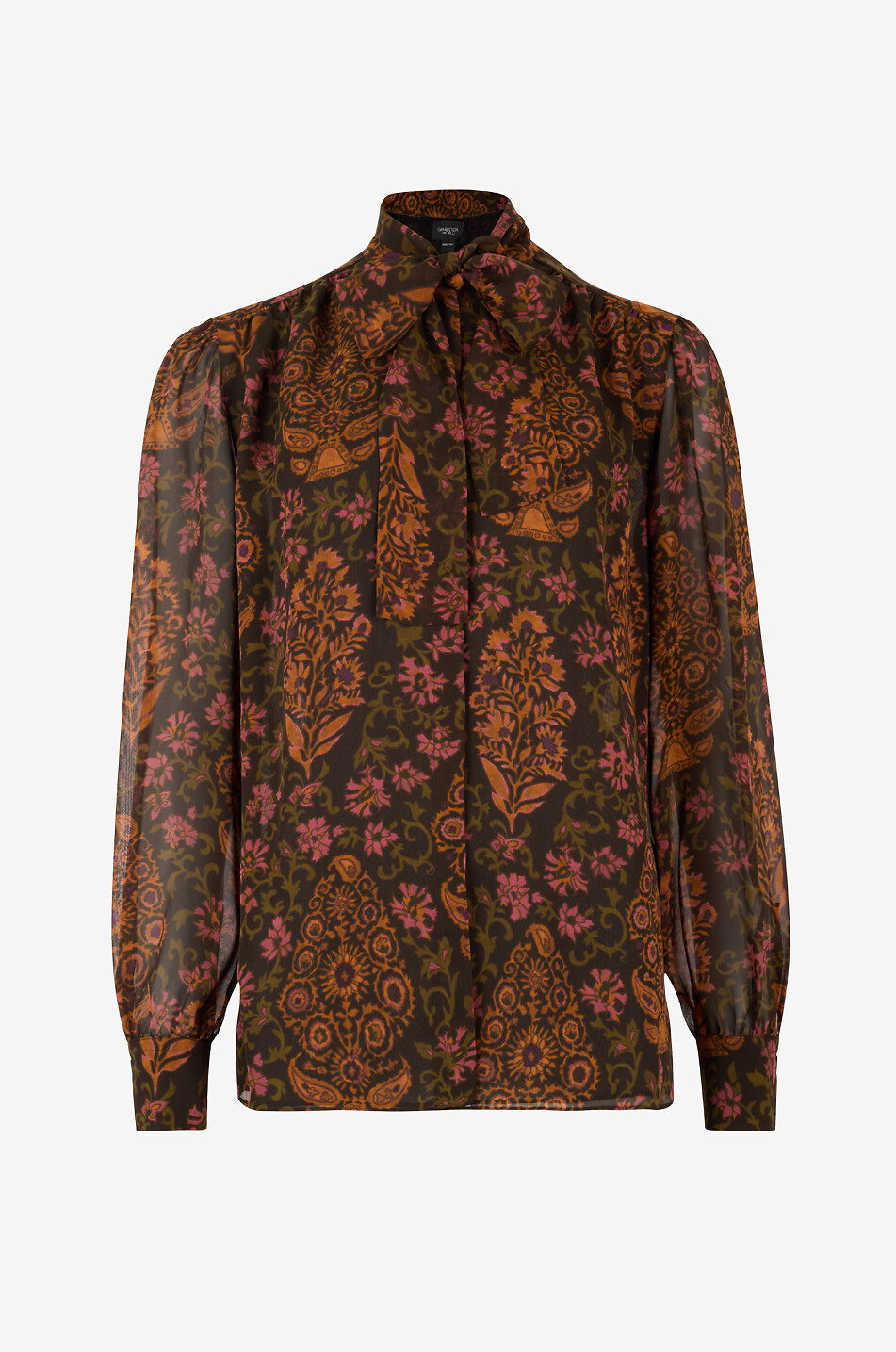 GIAMBATTISTA VALLI Paisley-printed silk blouse with necktie Women BROWN 1