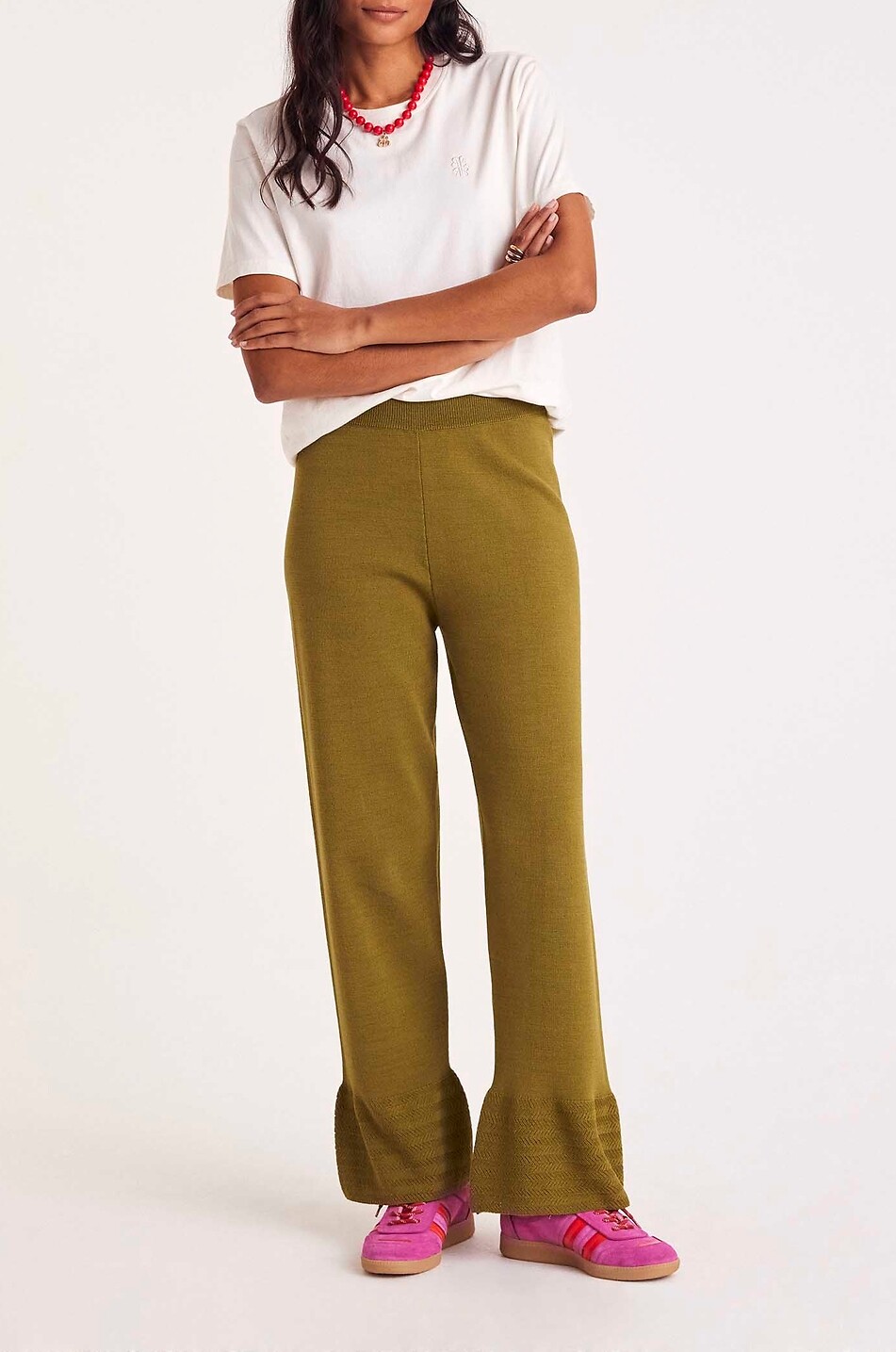 BALZAC PARIS Pantalon en maille à chevilles volantées Léon Femme VERT 3