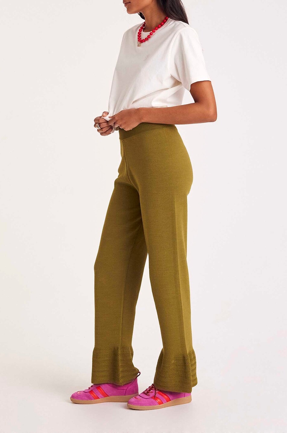 BALZAC PARIS Pantalon en maille à chevilles volantées Léon Femme VERT 5