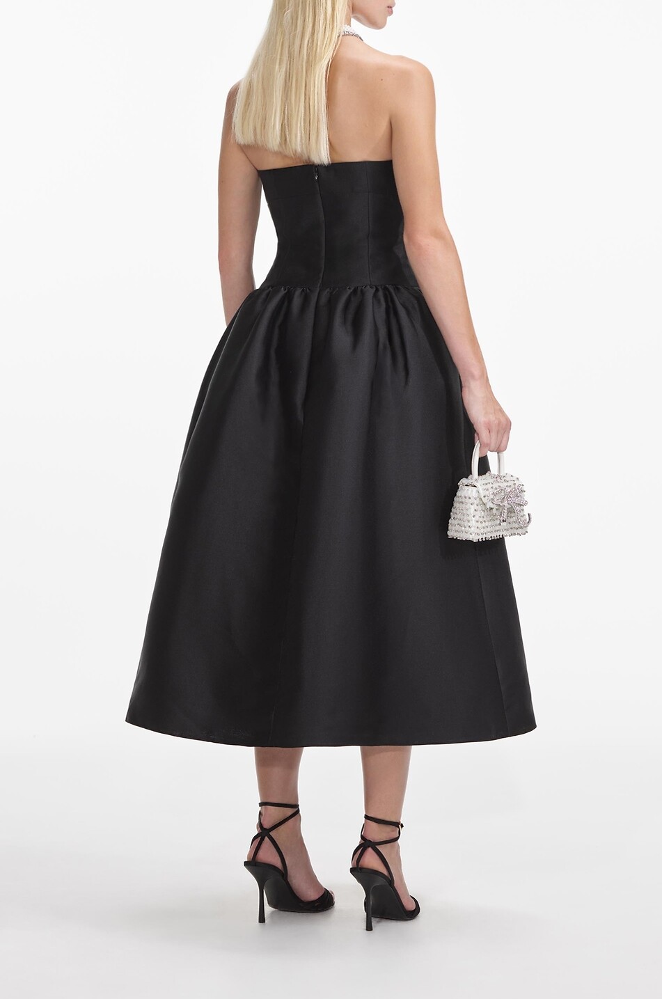 SELF PORTRAIT Contrast Bow off-shoulder taffeta midi dress Women BLACK 4