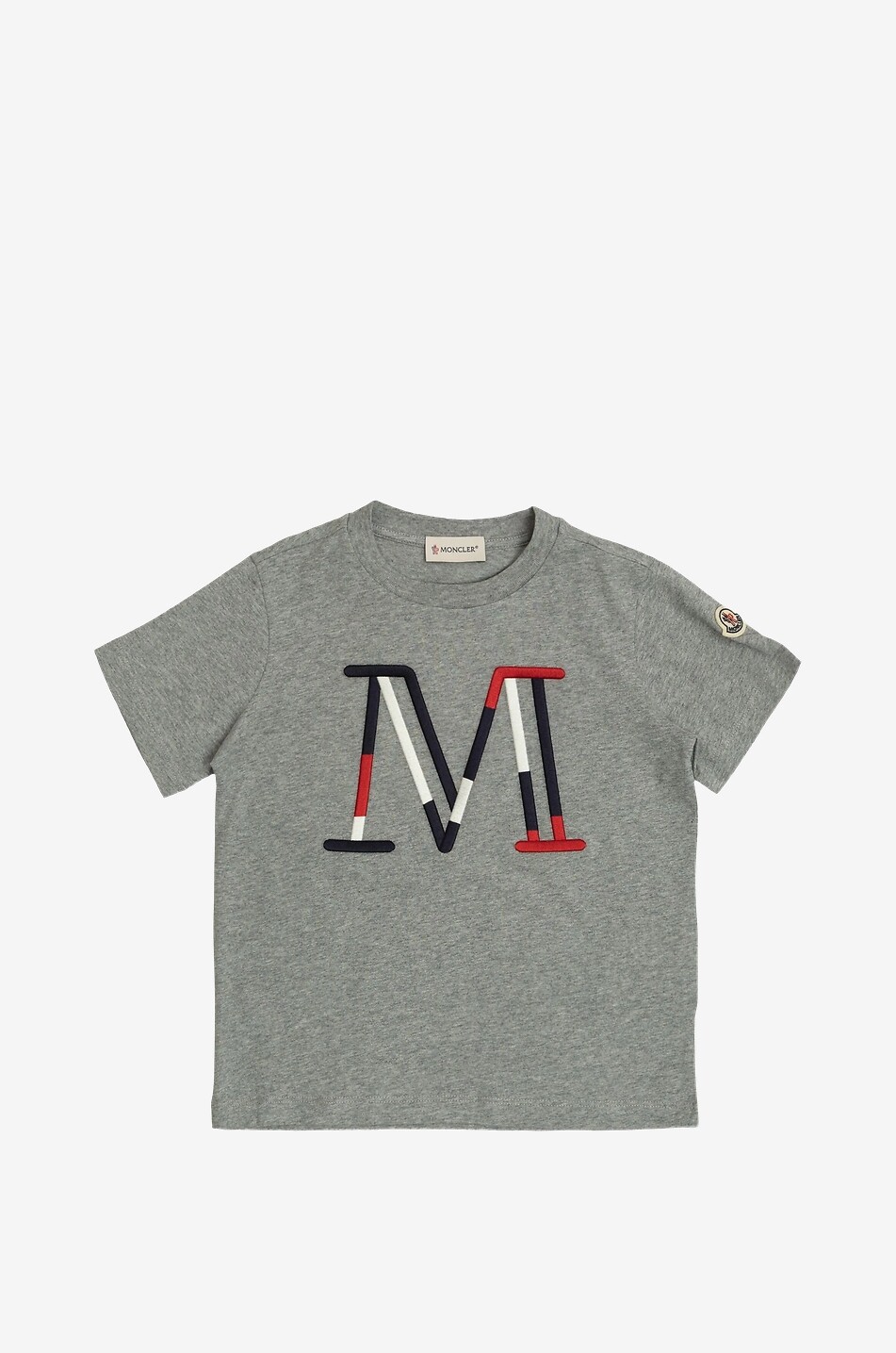 MONCLER Tricolour monogram embroidered mottled boys' T-shirt Boy GREY 1