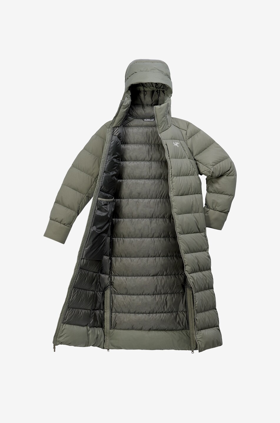 ARC'TERYX Thorium long quilted hooded technical fabric parka Women KHAKI 9