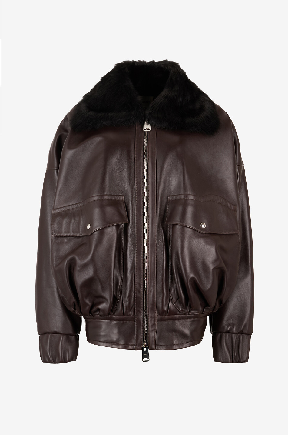 KHAITE Blouson en cuir à col peau lainé Daemon Femme MARRON FONCÉ 1