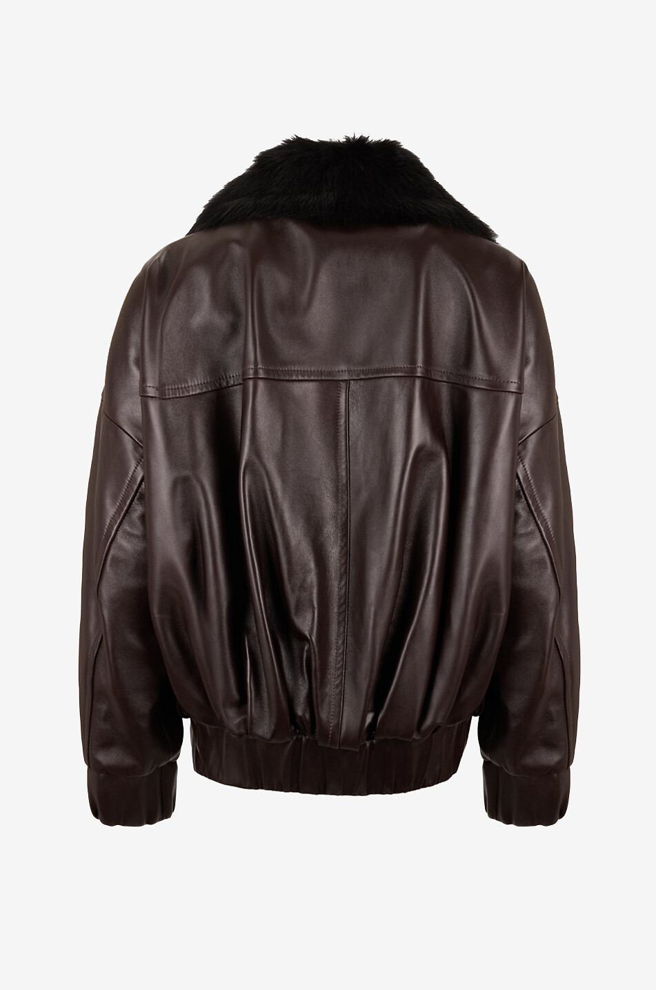 KHAITE Blouson en cuir à col peau lainé Daemon Femme MARRON FONCÉ 2