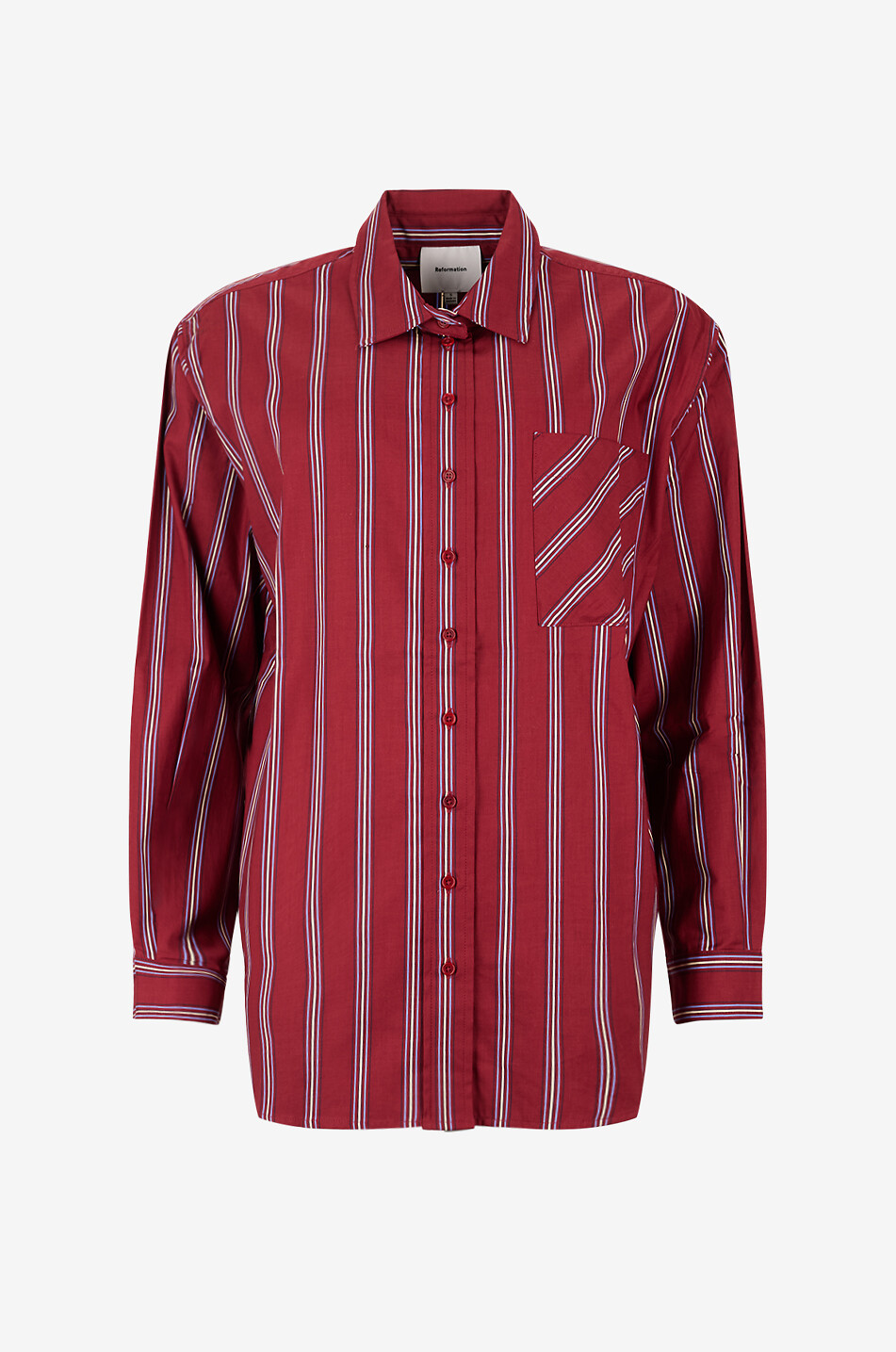 REFORMATION Eli striped oversize cotton popeline shirt Women DARK RED 1