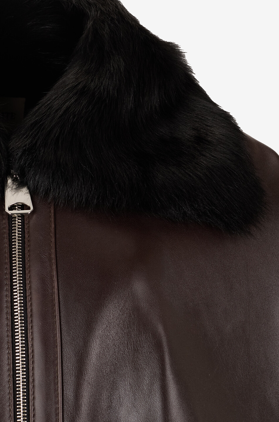 KHAITE Blouson en cuir à col peau lainé Daemon Femme MARRON FONCÉ 3