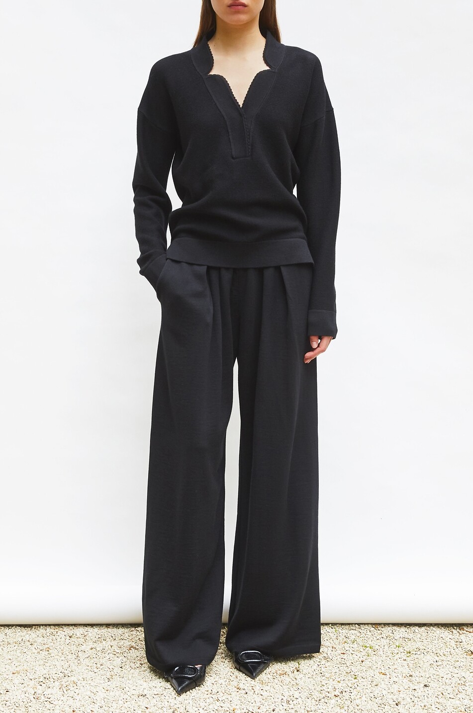MOLLI Pantalon à pinces large en maille Lauren2 Femme NOIR 2