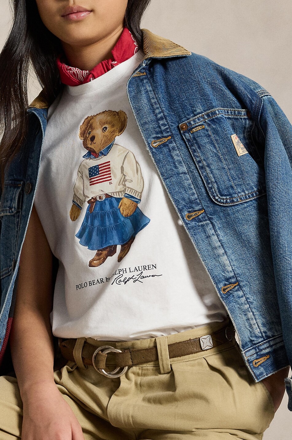 POLO RALPH LAUREN Polo Bear Cowgirl girls' short-sleeved T-shirt Girl WHITE 4