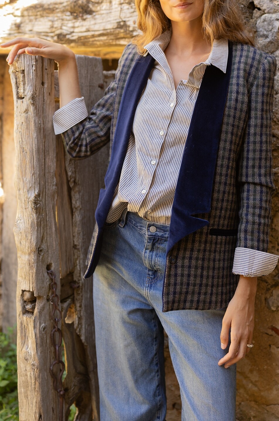 BYAN Karo-Blazer aus Wolle und Samt Alan Damen BUNT 4