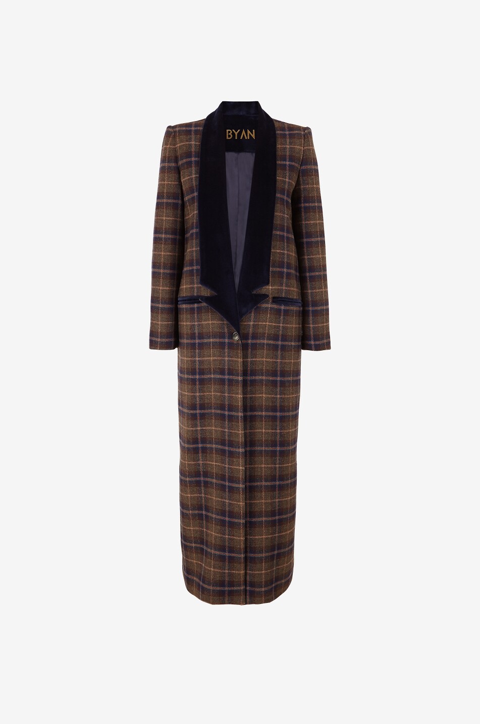BYAN Gaspar checked wool long coat with velvet Women MULTI COLOURED 1