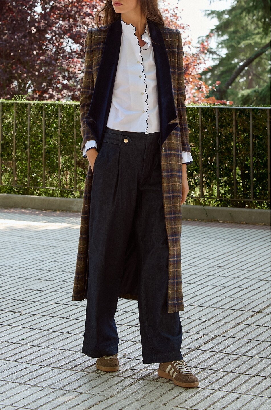 BYAN Gaspar checked wool long coat with velvet Women MULTI COLOURED 4