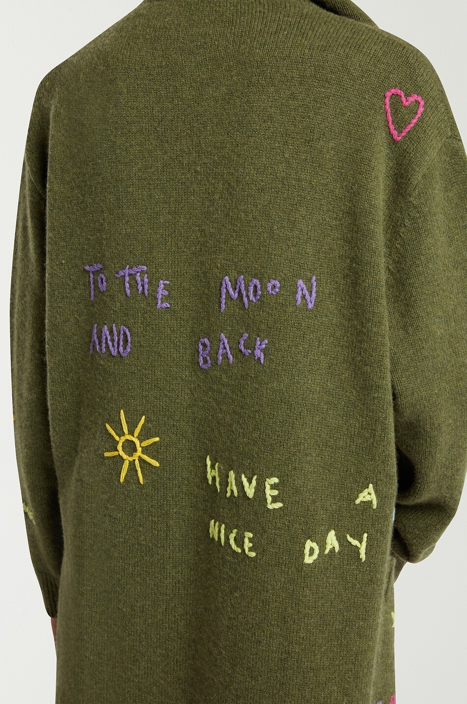 MIRA MIKATI Cardigan long brodé à capuche en laine mélangée Doodle Words Femme KAKI 5