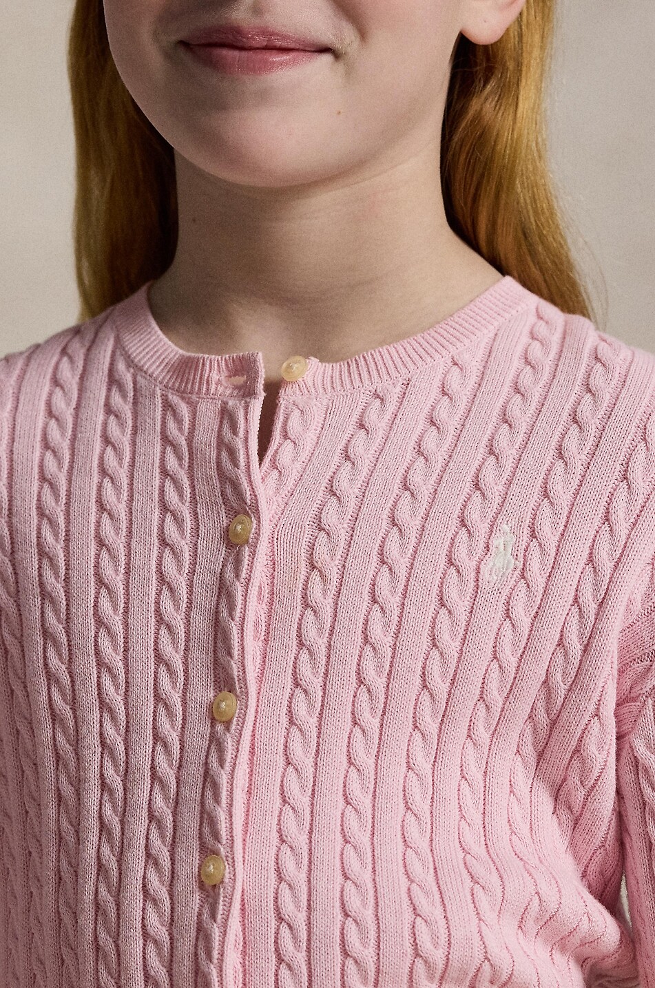 POLO RALPH LAUREN Pony girls' cable-knit button-down cotton cardigan Girl PINK 4