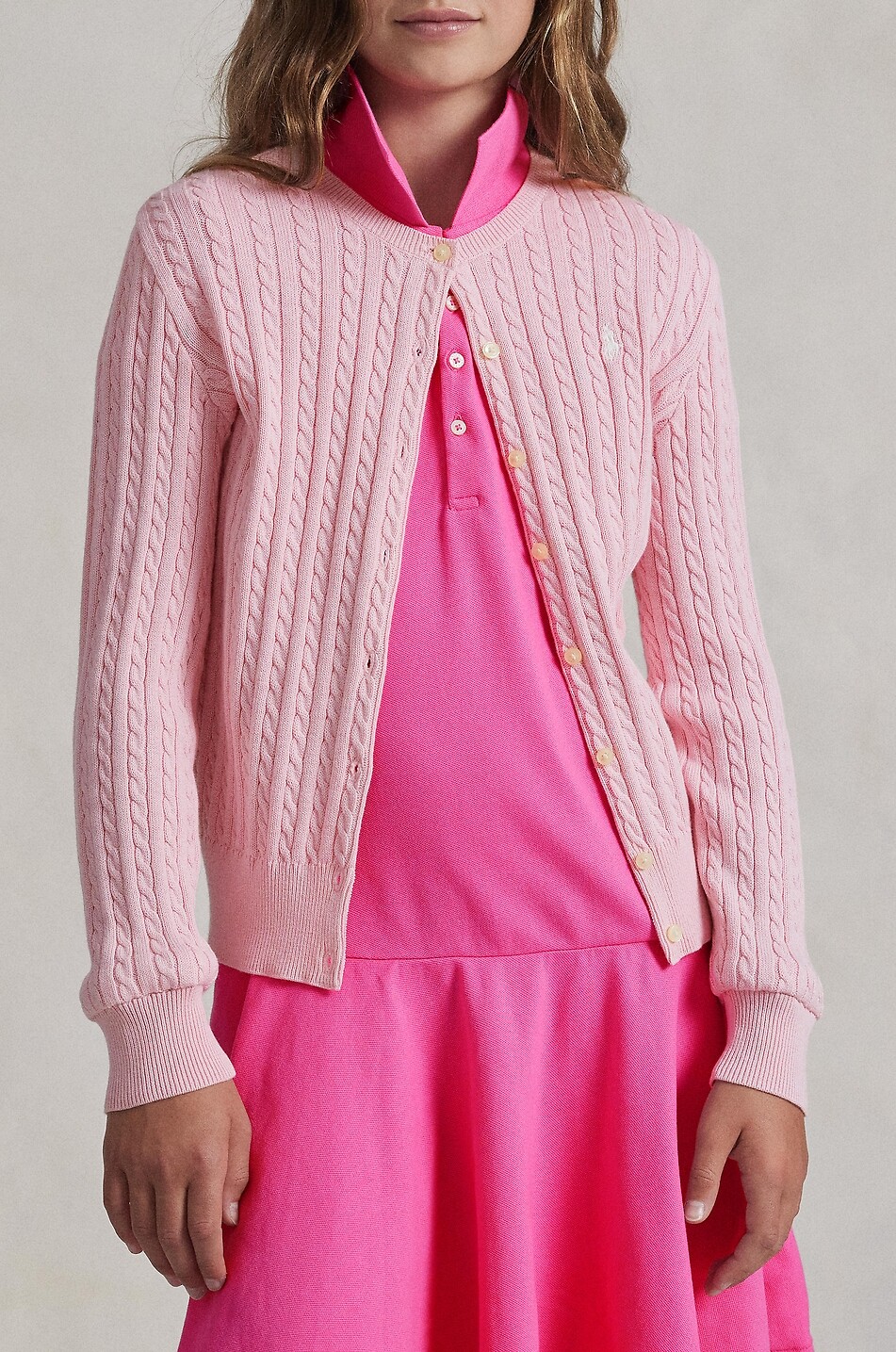 POLO RALPH LAUREN Pony girls' cable-knit button-down cotton cardigan Girl PINK 5