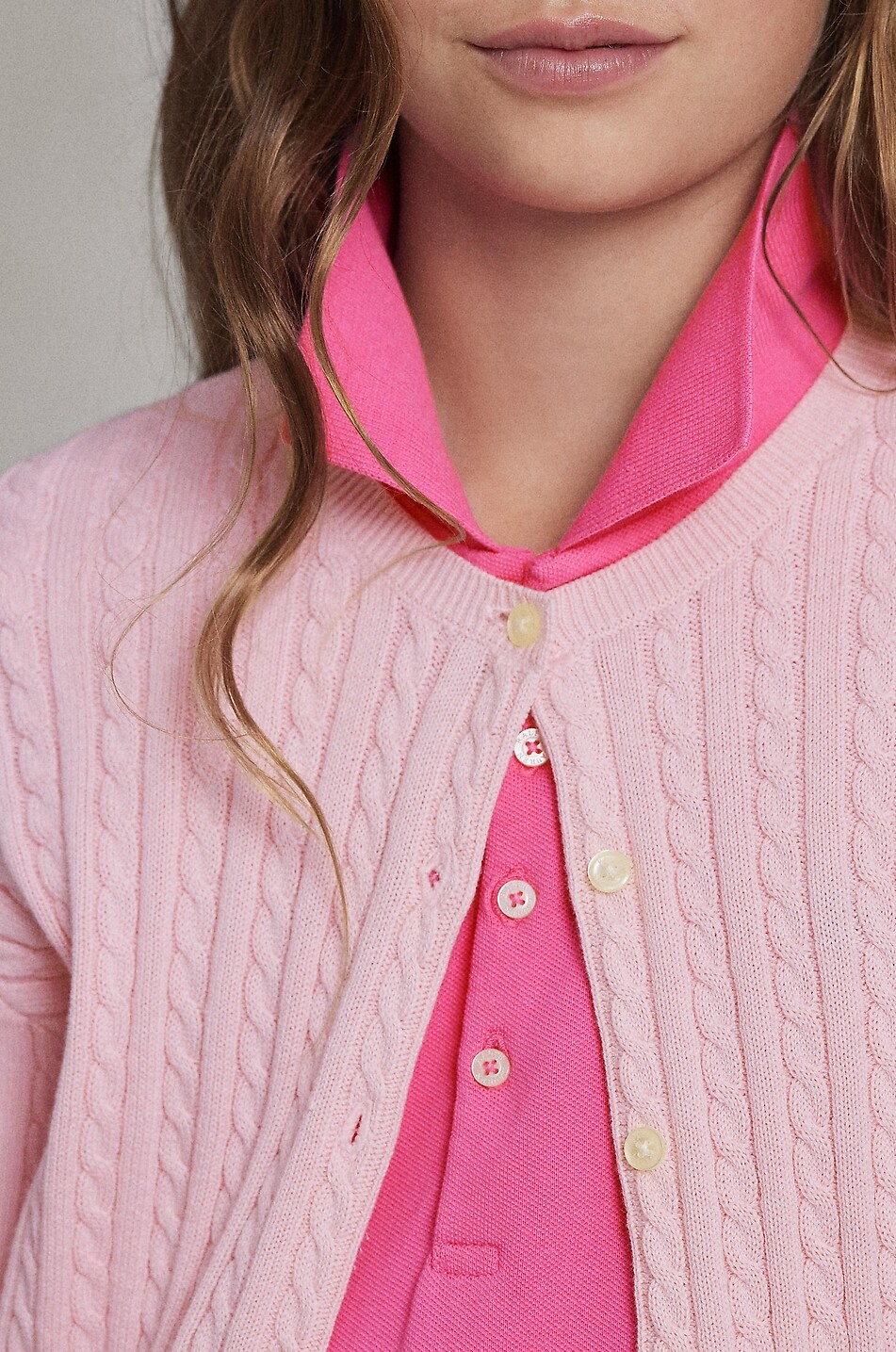 POLO RALPH LAUREN Pony girls' cable-knit button-down cotton cardigan Girl PINK 6