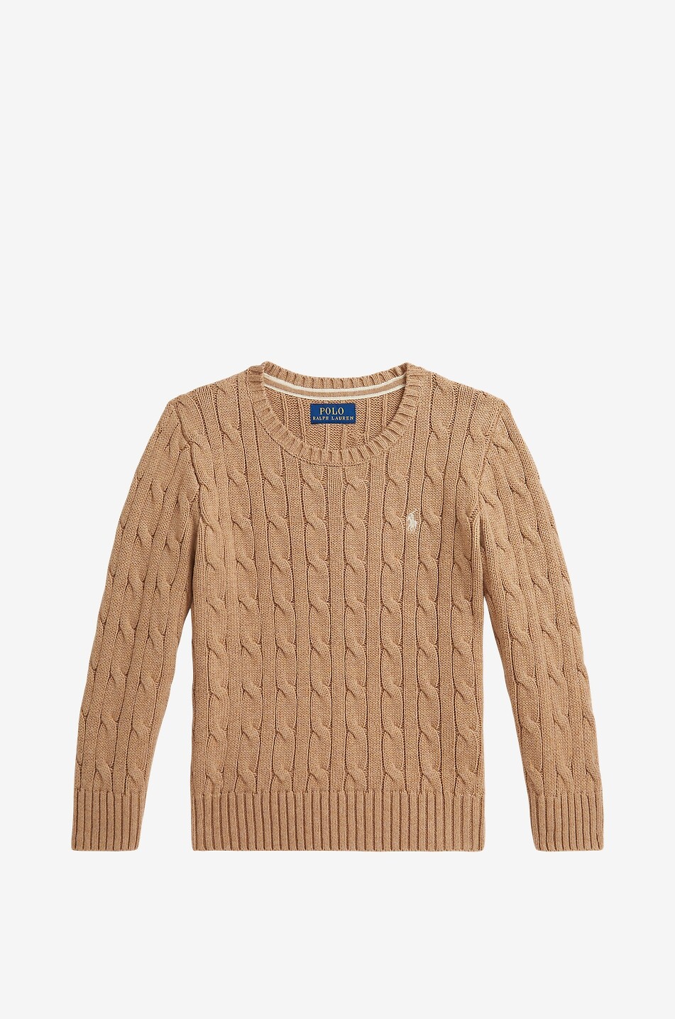Pony boys' crewneck cable-knit cotton jumper