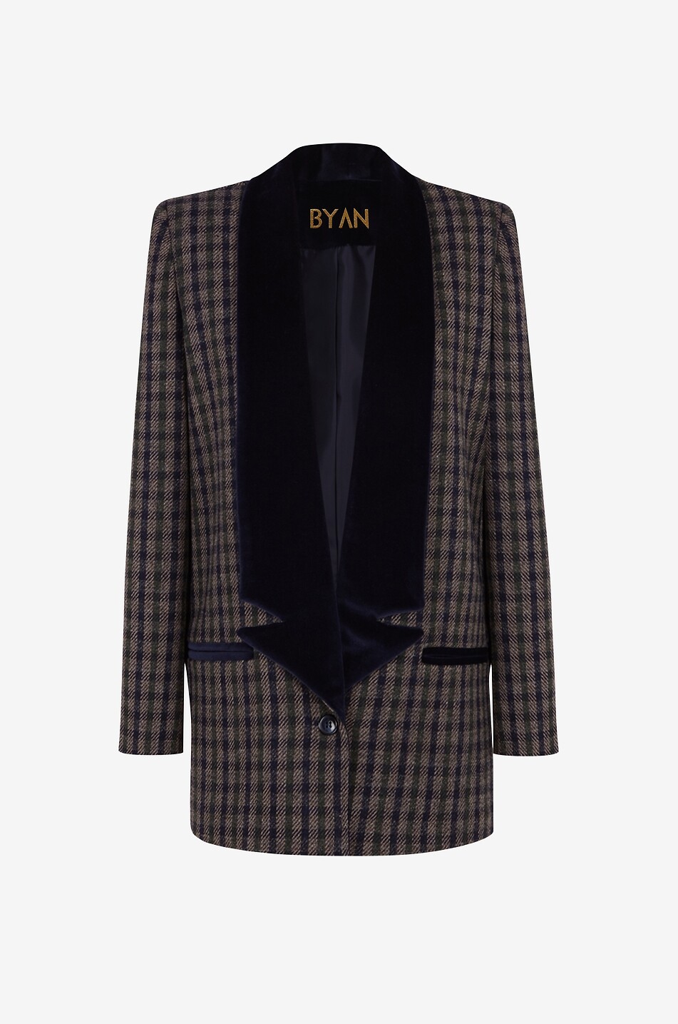 BYAN Karo-Blazer aus Wolle und Samt Alan Damen BUNT 1