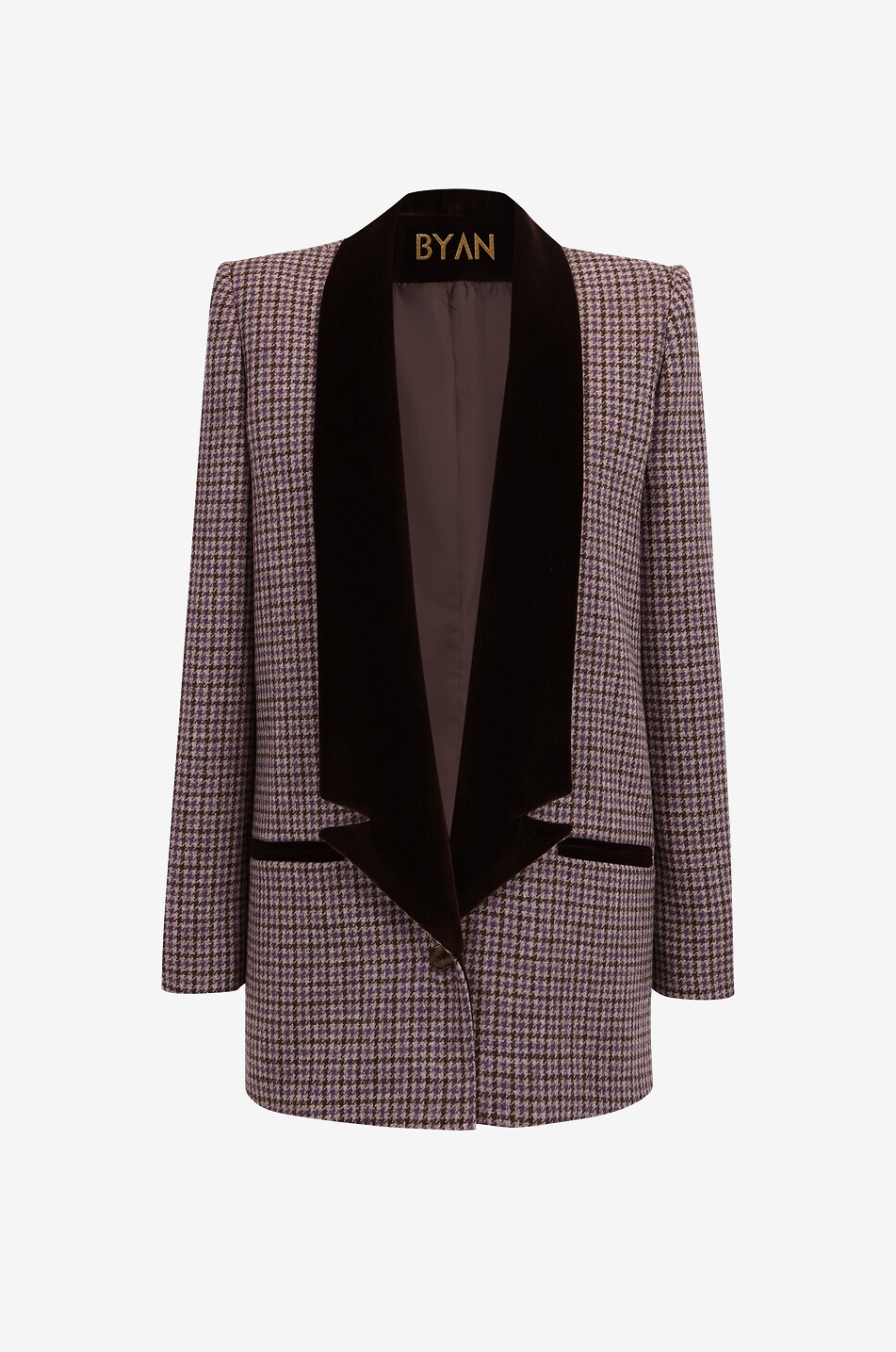 BYAN Wolf houndstooth check wool and velvet blazer Women MULTI COLOURED 1
