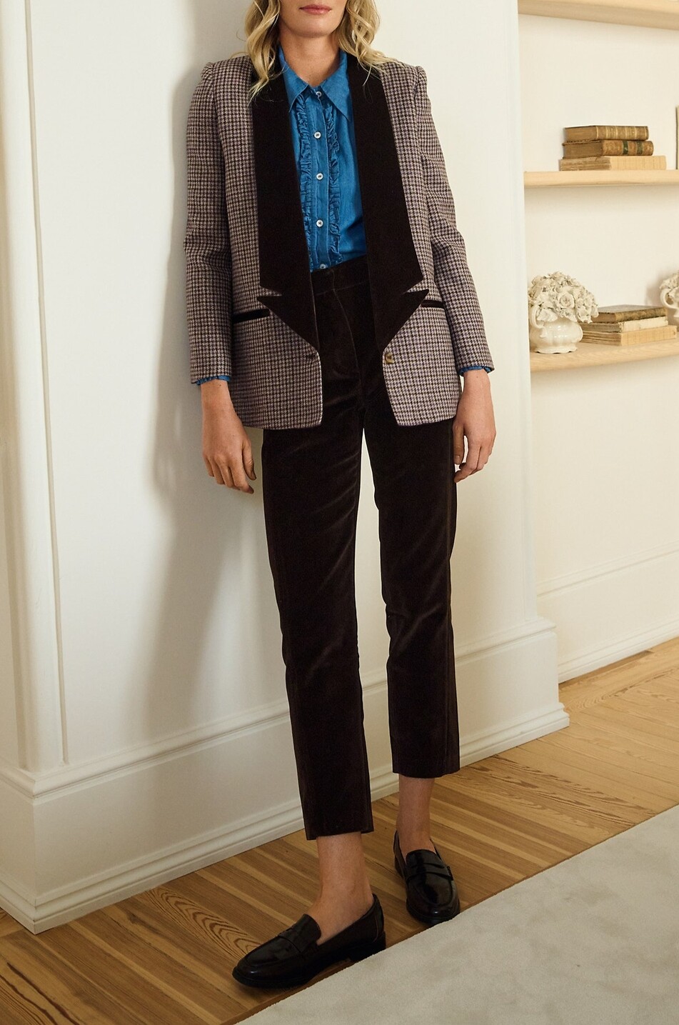 BYAN Wolf houndstooth check wool and velvet blazer Women MULTI COLOURED 3