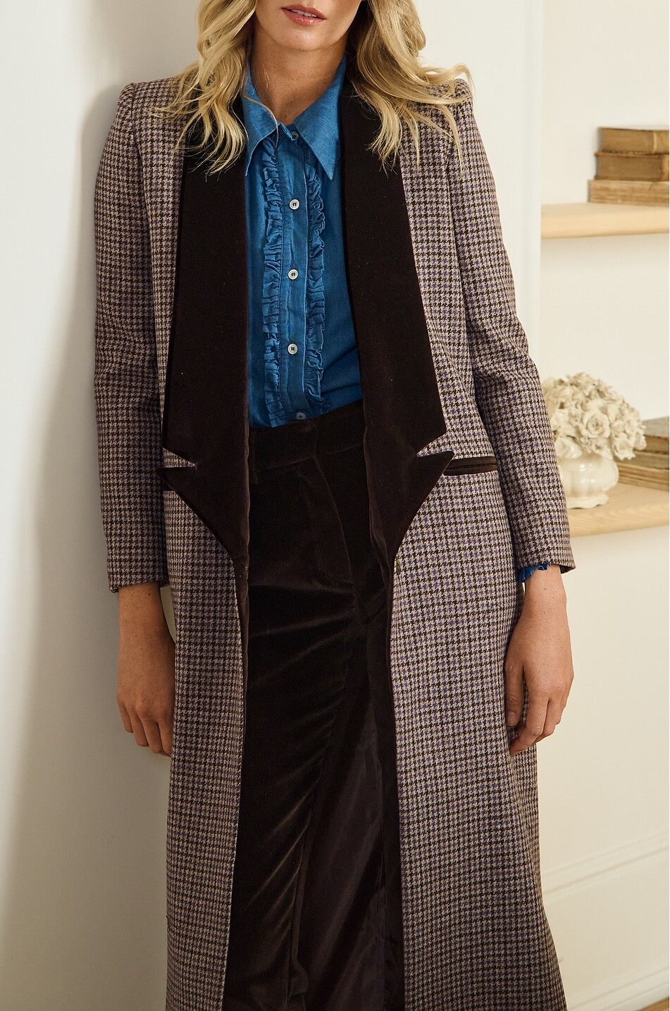 BYAN Manteau long pied-de-poule en laine et velours Wolf Femme MULTICOLORE 4