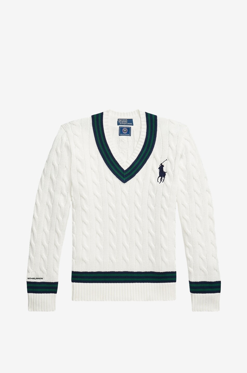POLO RALPH LAUREN Big Pony Wimbledon cotton cable-knit V-neck jumper Men WHITE 1