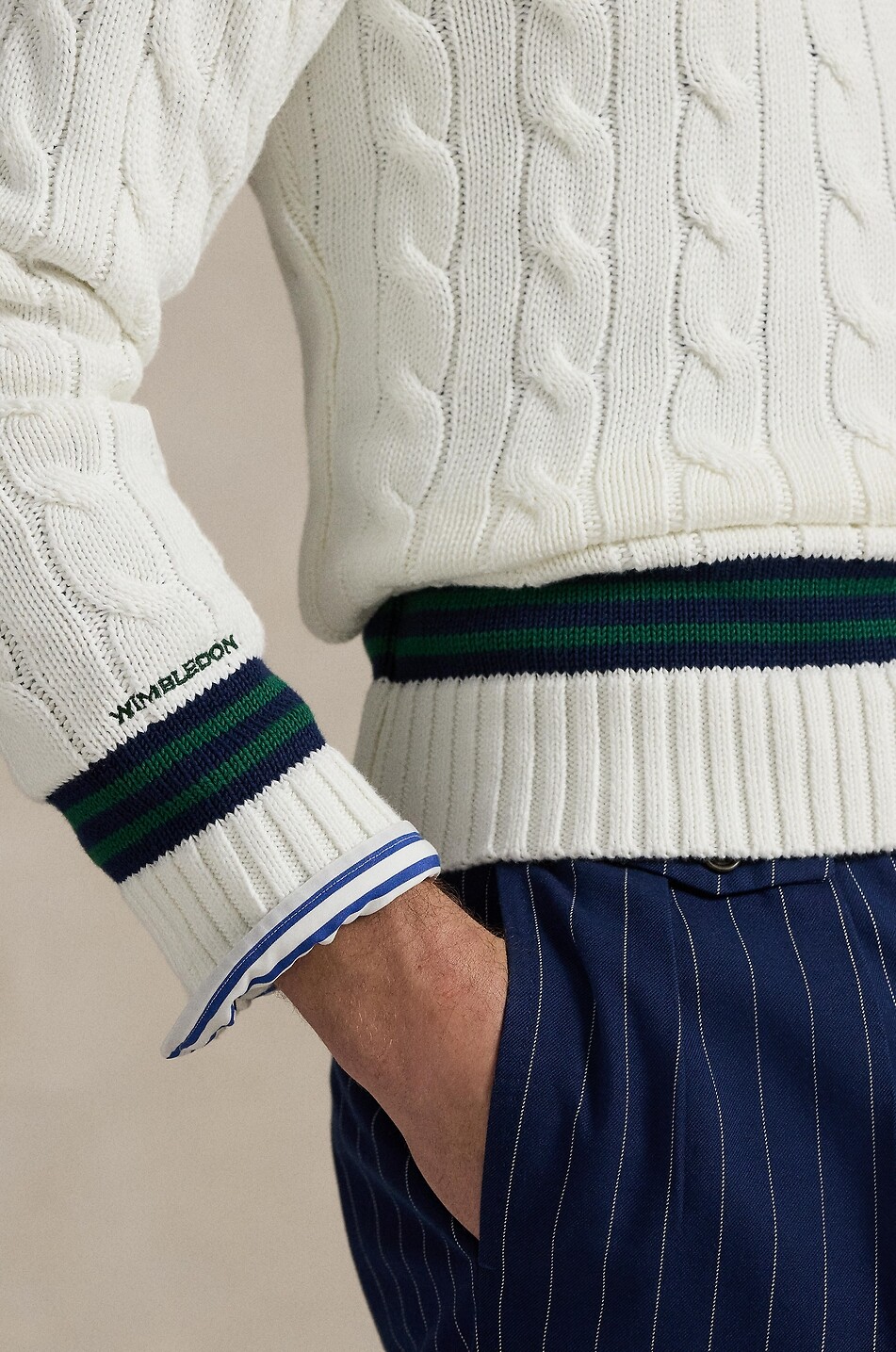 POLO RALPH LAUREN Big Pony Wimbledon cotton cable-knit V-neck jumper Men WHITE 4