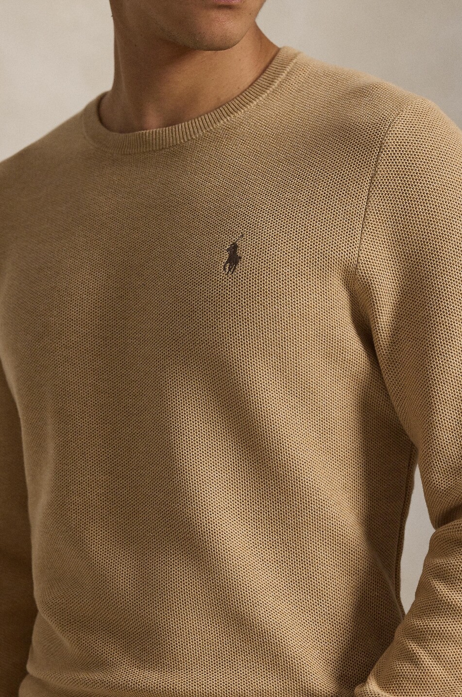 POLO RALPH LAUREN Pull à col rond en coton en maille piquée Pony Homme CAMEL 4