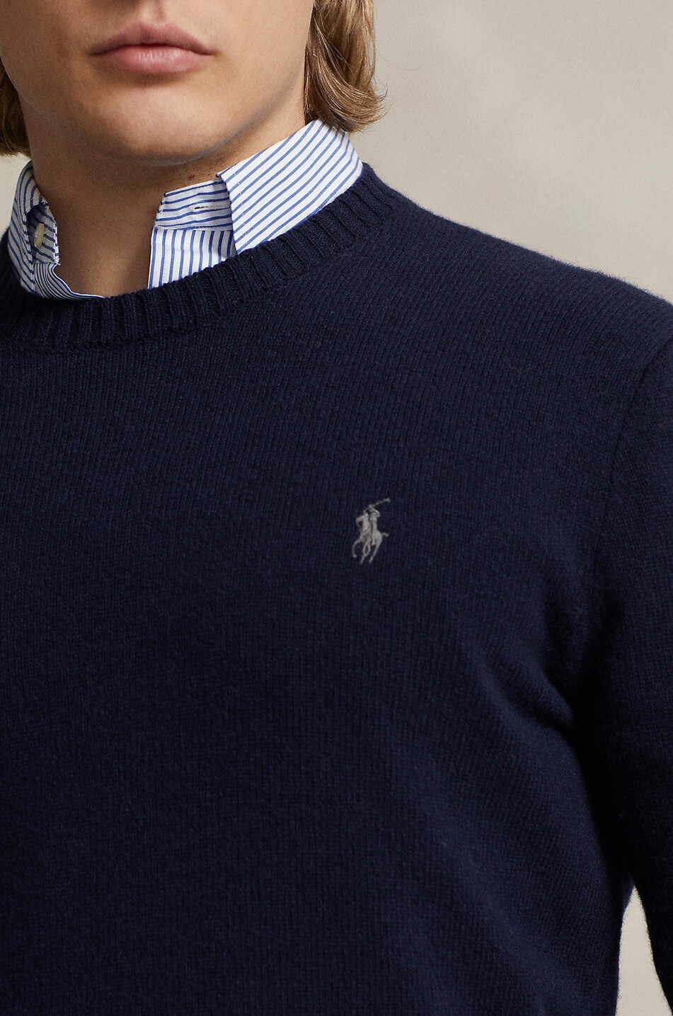 POLO RALPH LAUREN Pull fin à col rond en laine et cachemire Pony Homme BLEU FONCE 4