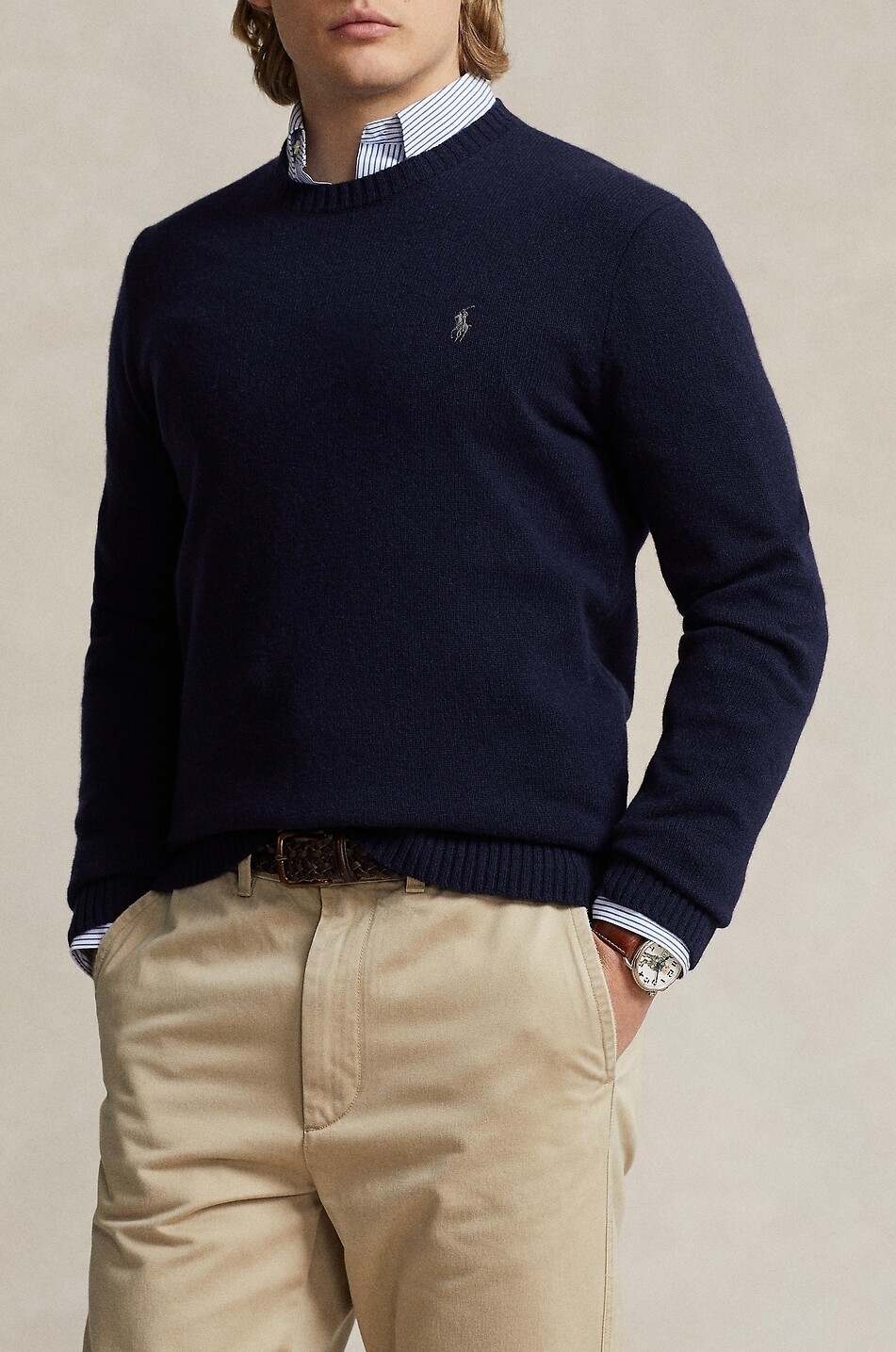 POLO RALPH LAUREN Pull fin à col rond en laine et cachemire Pony Homme BLEU FONCE 5