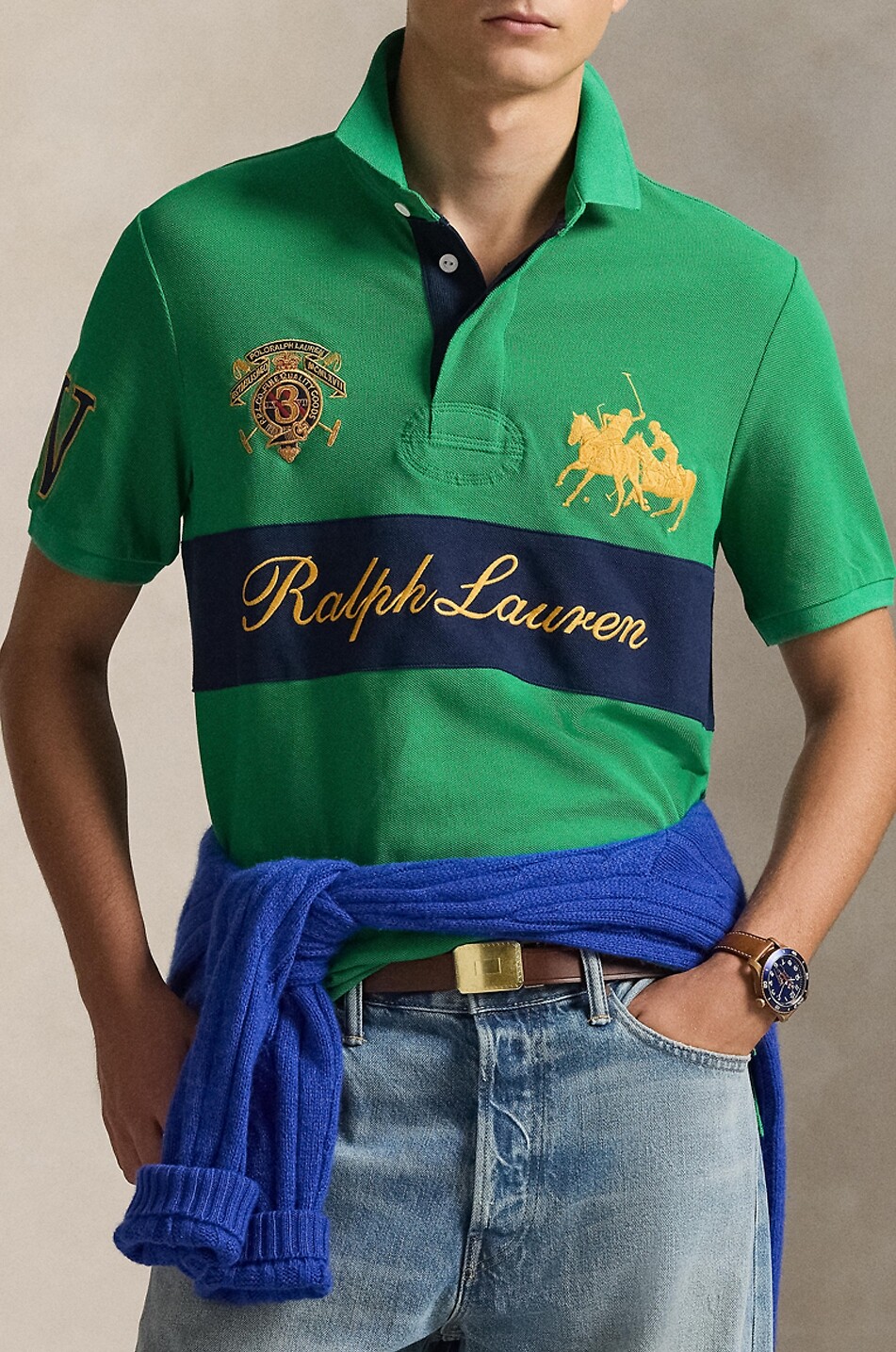 POLO RALPH LAUREN Baumwollpiqué-Kurzarm-Polohemd Double Pony Herren DUNKELGRÜN 5