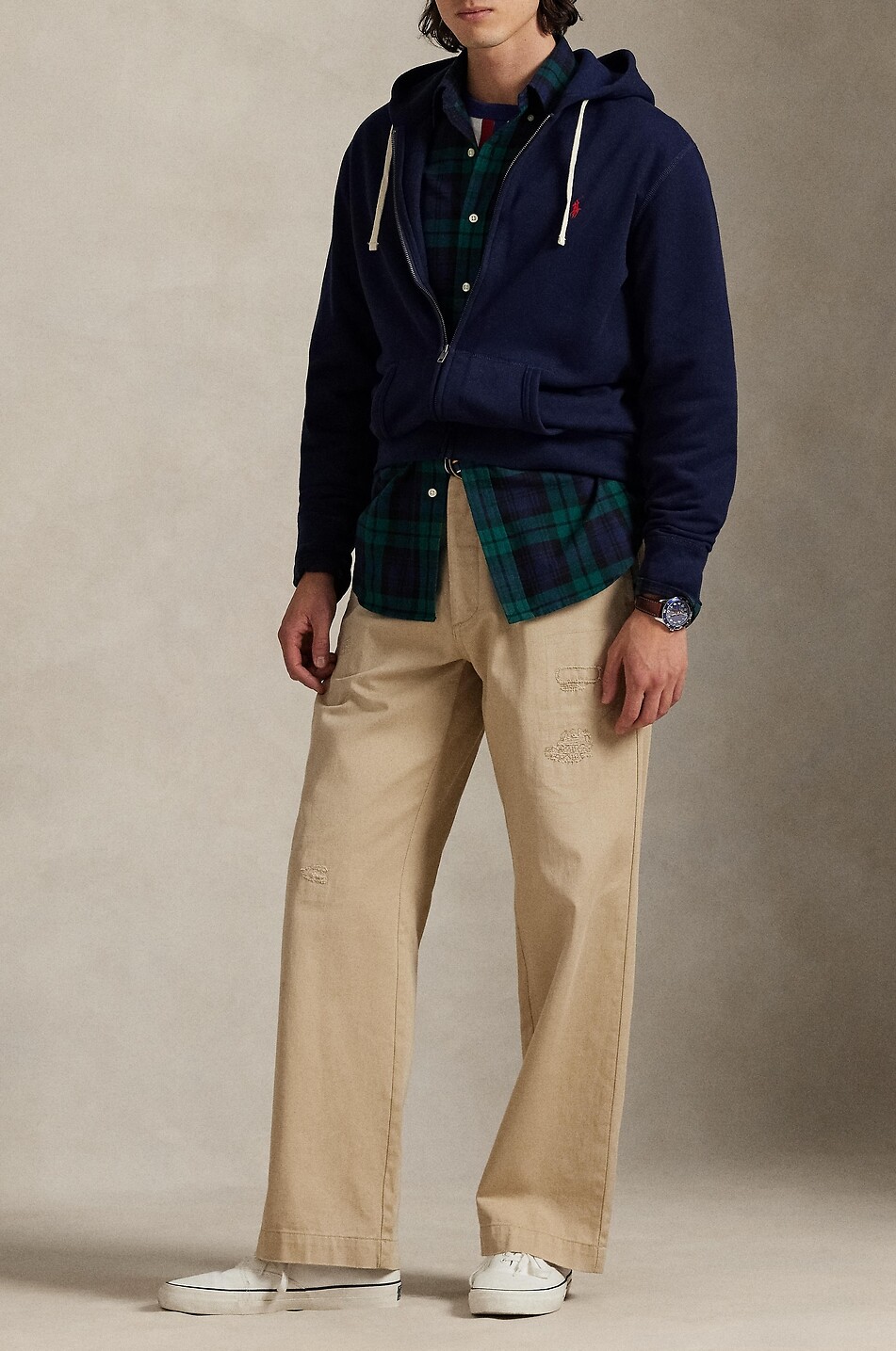 POLO RALPH LAUREN Pony zipped hooded sweatshirt in cotton blend Men DARK BLUE 2