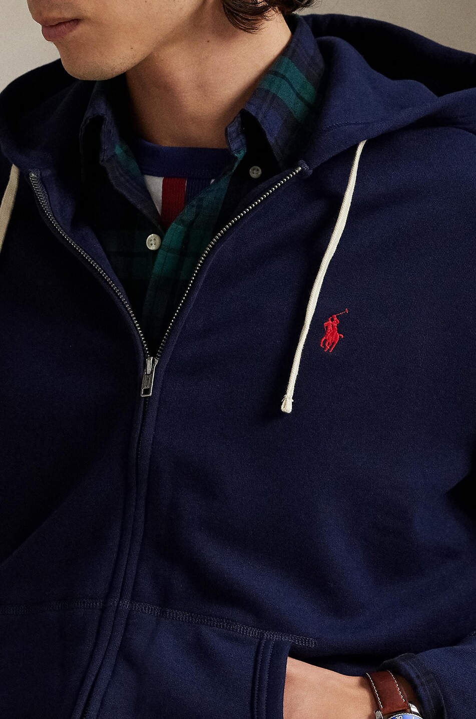 POLO RALPH LAUREN Pony zipped hooded sweatshirt in cotton blend Men DARK BLUE 4