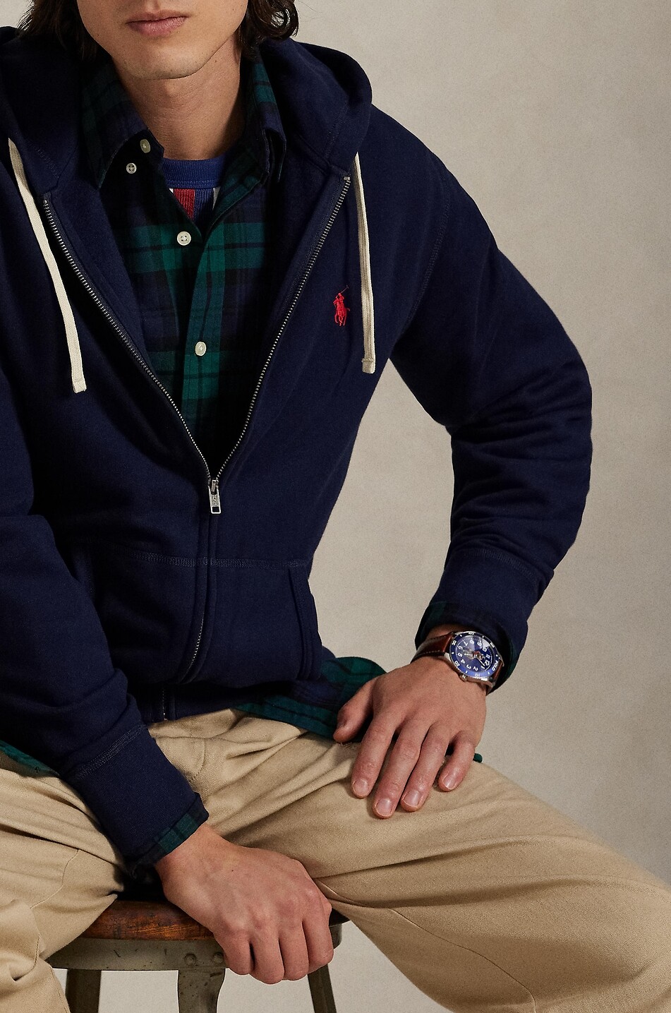 POLO RALPH LAUREN Pony zipped hooded sweatshirt in cotton blend Men DARK BLUE 5