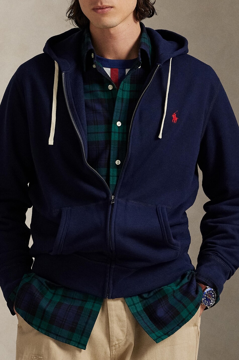 POLO RALPH LAUREN Pony zipped hooded sweatshirt in cotton blend Men DARK BLUE 6