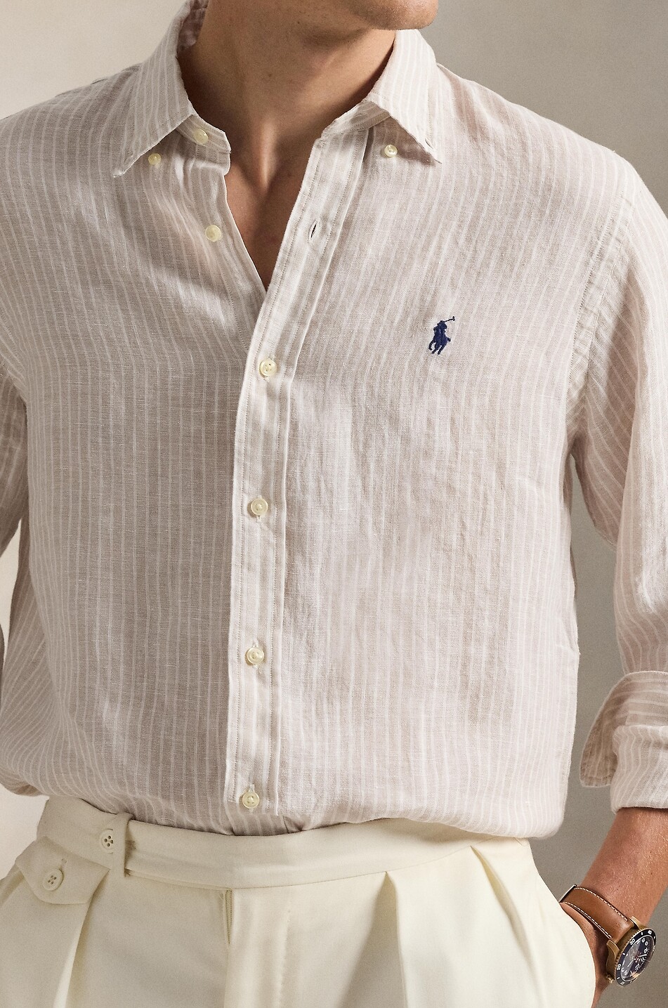 POLO RALPH LAUREN Gestreiftes Hemd aus Leinen Pony Custom Fit Herren BEIGE 4