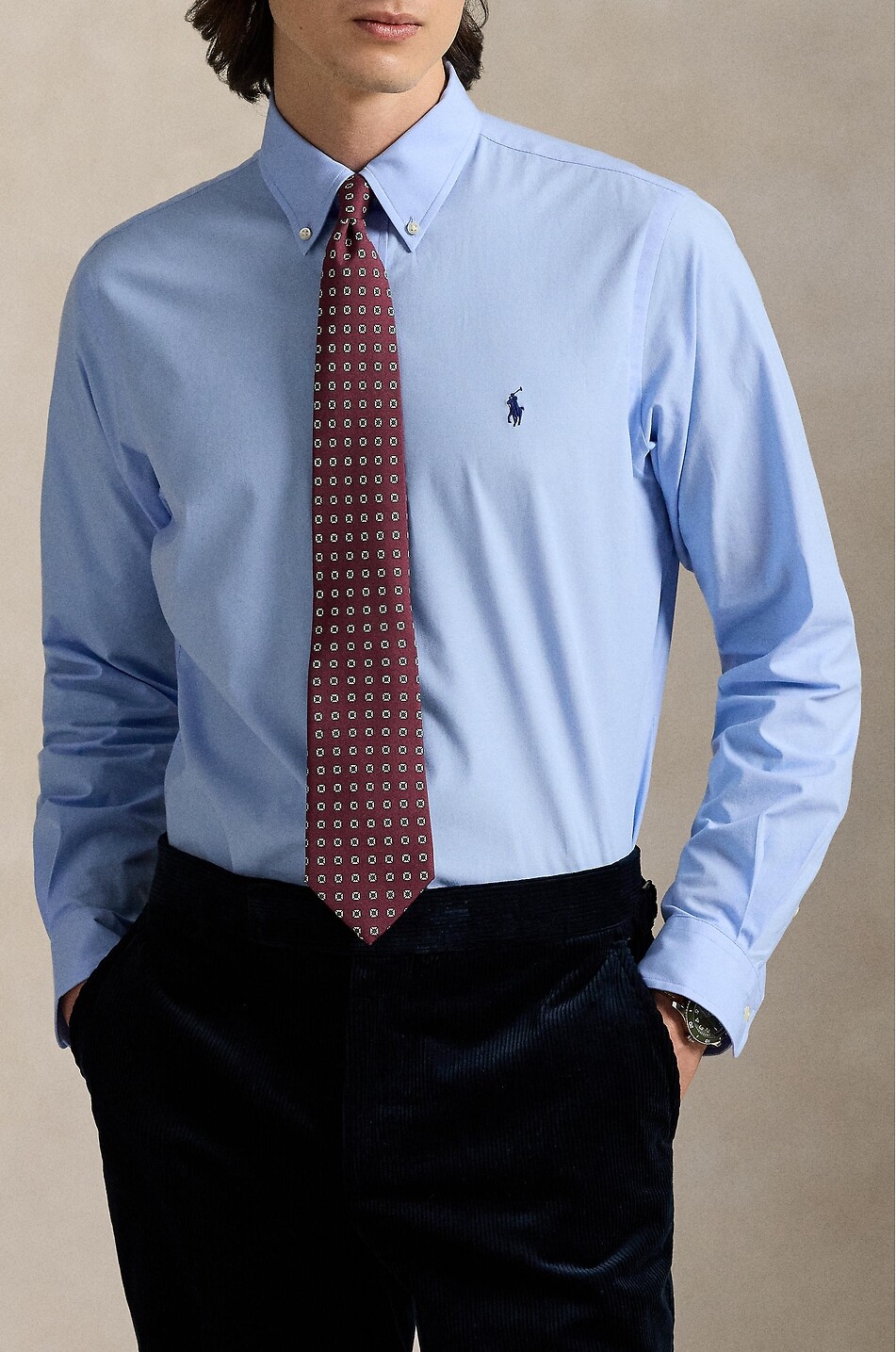 POLO RALPH LAUREN Pony Custom Fit plain cotton poplin shirt Men BLUE 4